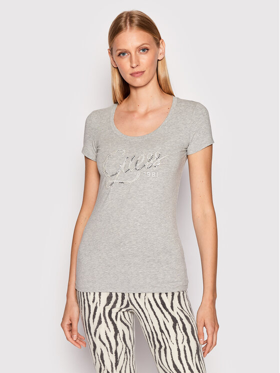 Guess T-krekls W2YI28 J1300 Pelēks Slim Fit