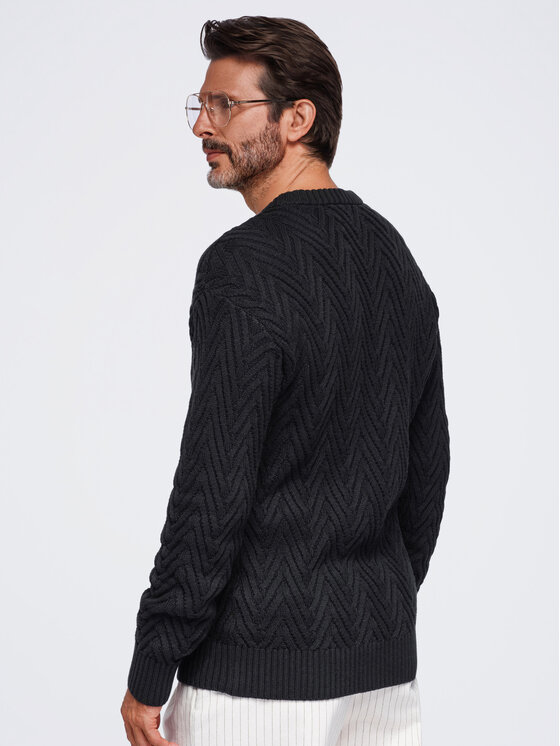 Ombre Ombre Sweter OM-SWSW-0190 Czarny Regular Fit
