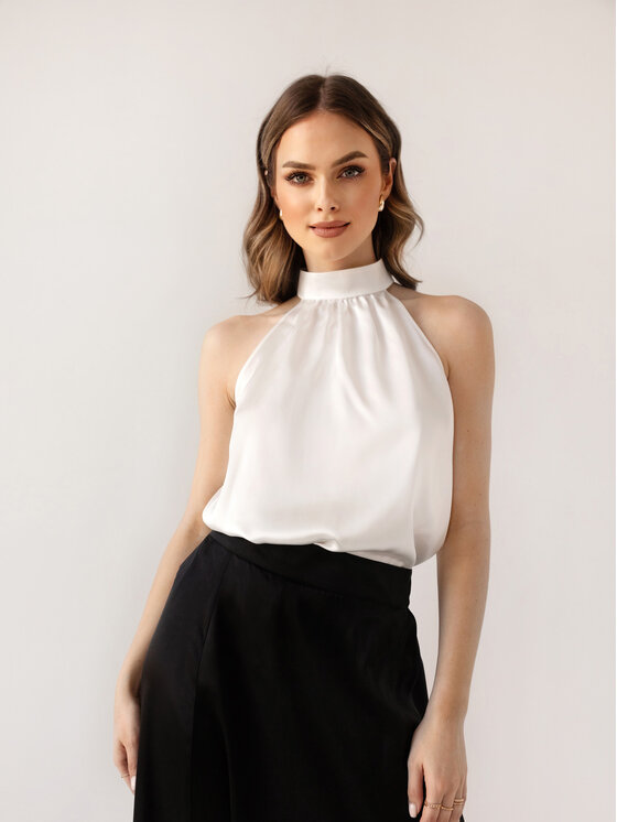 Cat&Cat Cat&Cat Top jedwabny z dekoltem typu halter Biały Regular Fit