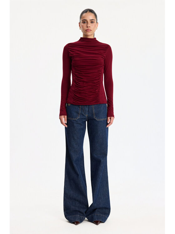BENU BENU Bluzka z golfem Bordowy Slim Fit