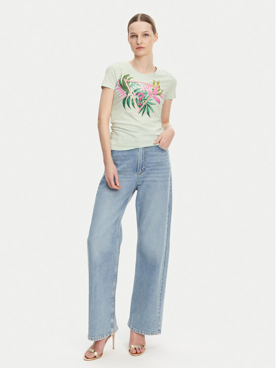 Guess Guess T-Shirt W5GI07 J1314 Turkusowy Slim Fit