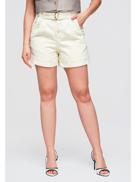 Ombre Ombre Szorty jeansowe OW-ST-E0011 Beżowy Relaxed Fit