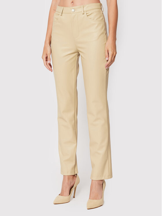Guess Pantaloni din imitație de piele Caroline W2YB13 WERD0 Bej Skinny Fit