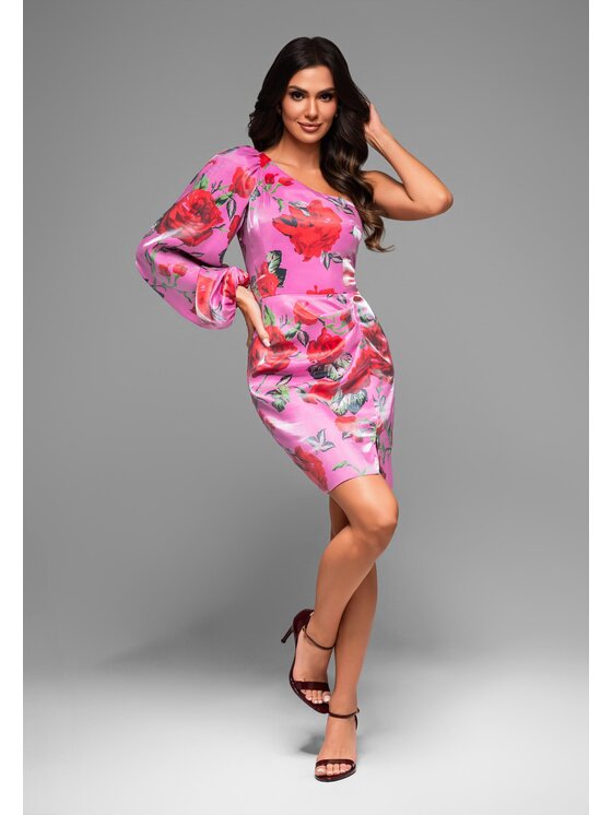 Ombre Ombre Sukienka koktajlowa LA-OM-DLR061 Różowy Regular Fit
