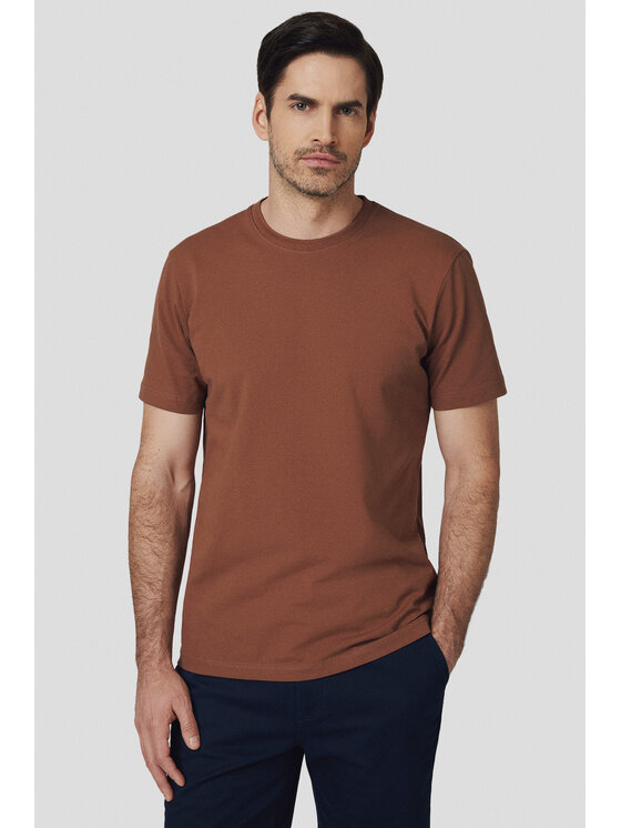 Lancerto Lancerto T-Shirt Koszulka z Bawełną Ciemnobeżowa Jeffrey TS073125000003 Beżowy Regular Fit