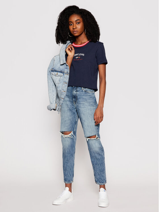 Tommy Jeans T-Shirt TImeless Script DW0DW09819 Σκούρο μπλε Regular FIt •  Modivo.gr