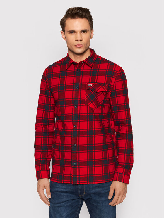 Tommy Jeans Marškiniai Flannel Plaid DM0DM11322 Raudona Regular Fit •  Modivo.lt