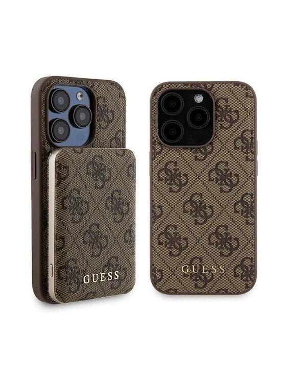 Zestaw prezentowy Guess, Brązowy, etui do iPhone 15 Pro Max + powerbank 4G Metal Logo