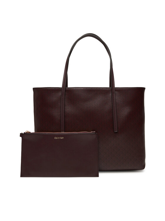 Calvin Klein Torebka Emblem Aop Small Tote LV04F3267G Bordowy