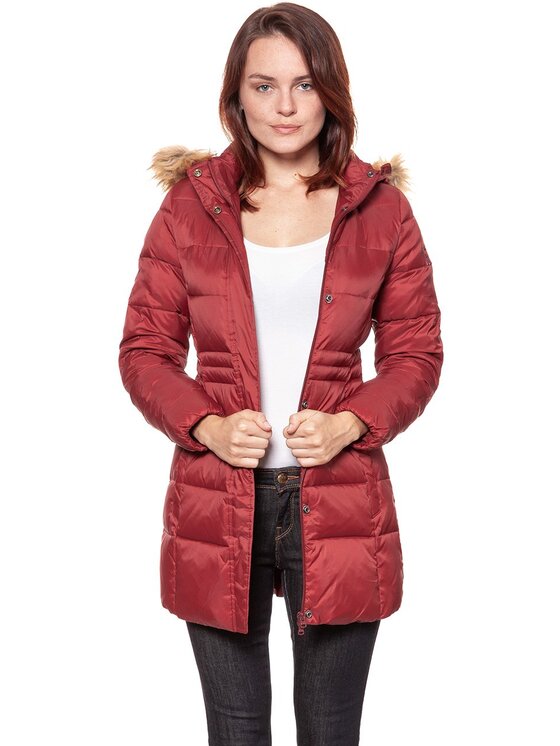 Wrangler Wrangler Kurtka damska LONG PUFFER Czerwony Slim Fit