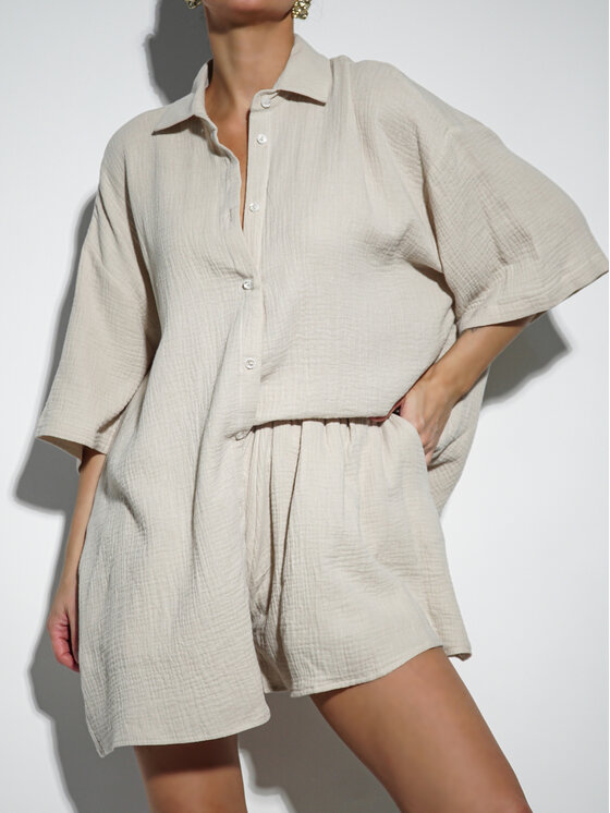 LilaLou LilaLou Sada halenka a kalhoty Mila Short Béžová Regular Fit