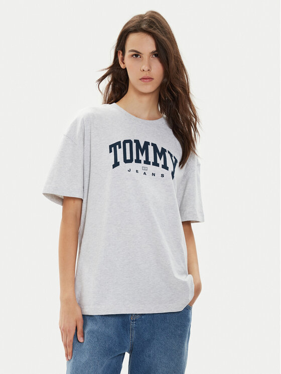 Tommy Jeans Tričko Varsity DW0DW18403 Sivá Oversize