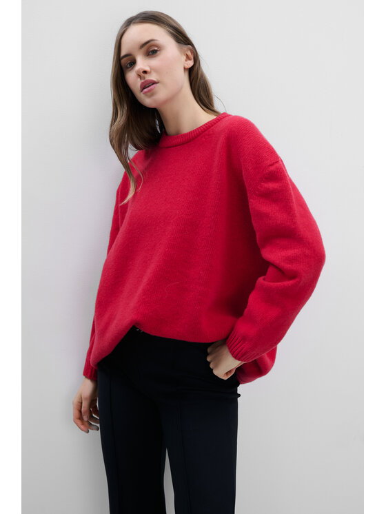 Fobya Fobya Sweter F2115 Czerwony Basic Fit