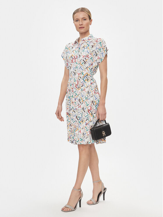 Tommy Hilfiger Tommy Hilfiger Rochie tip cămașă Amd Pleated Ss Knee WW0WW42444 Alb Regular Fit