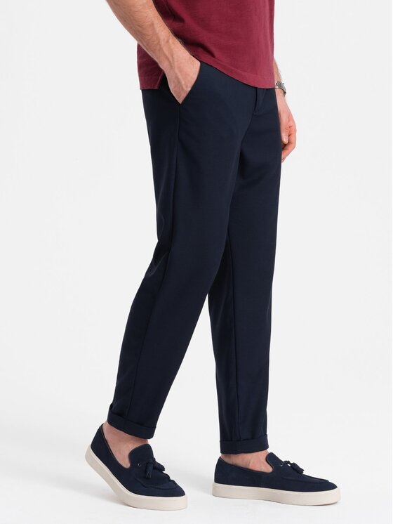 Ombre Ombre Kalhoty z materiálu OM-PACP-0157 Tmavomodrá Chino Fit