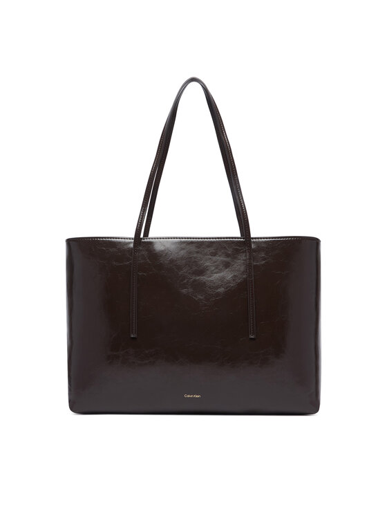 Calvin Klein Calvin Klein Дамска чанта Foil Logo Glossy Tote W/ Pouch LV04F3537G Кафяв