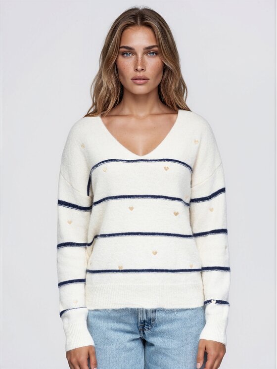Ombre Ombre Sweter OW-SW-E0046 Granatowy Relaxed Fit