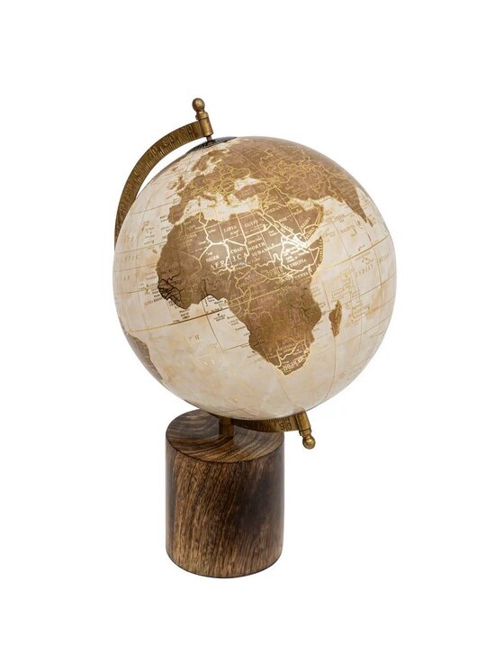 MIAhome MIAhome Globus Drewniany Beżowo Złoty 35 cm Beżowy
