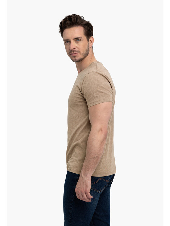 Volcano Volcano T-Shirt T-BASIC Beżowy Regular Fit