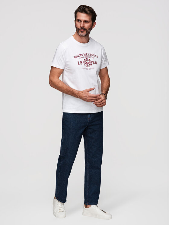 Ombre Ombre T-Shirt OM-TSPT-0269 Biały Regular Fit