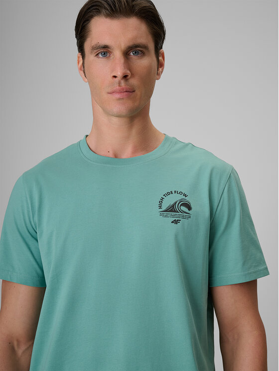 4F 4F T-Shirt CATCH THE WAVE Turkusowy Relaxed Fit