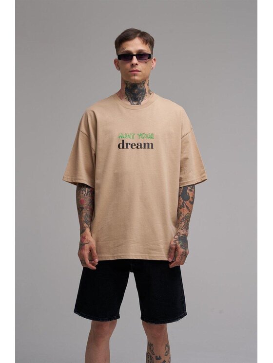 MyStars MyStars T-Shirt Koszulka Z Krótkim Rękawem Oversize Męska Beżowa Machinist Hunt Your Dream M Beżowy Oversize