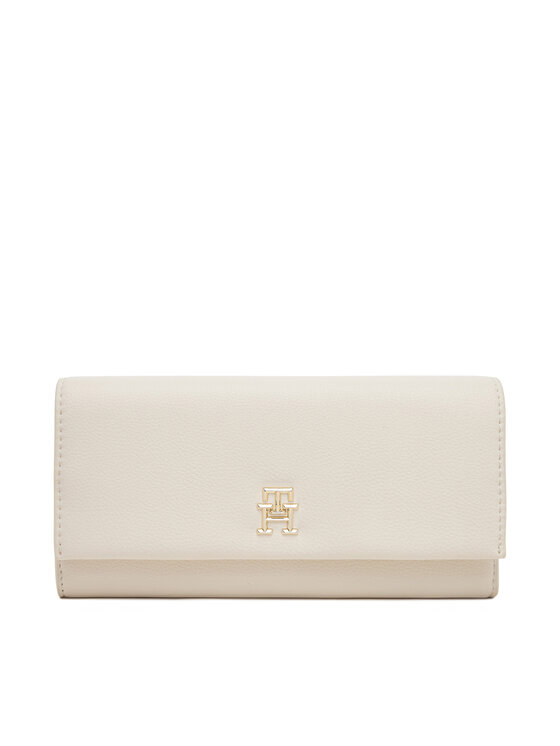 Tommy Hilfiger Große Damen Geldbörse Th Legacy Flap Lrg Wallet AW0AW17267 Ekru, Größe 00