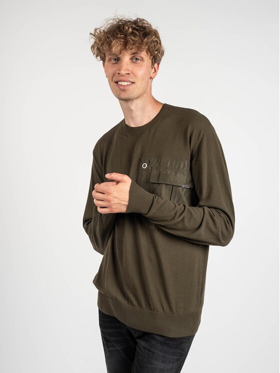 Les Hommes Les Hommes Sweter LKK102-606A | Classic Fit Jumper Khaki Regular Fit