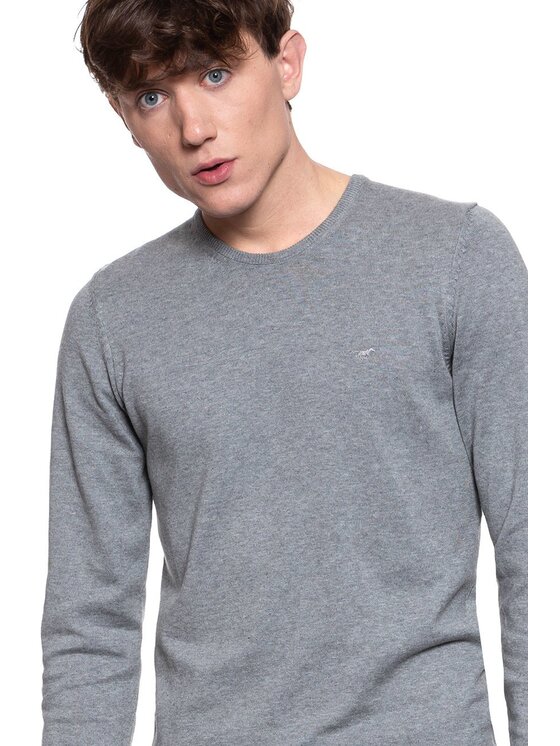 Mustang Mustang Sweter BASIC C-NECK JUMPER Szary Regular Fit