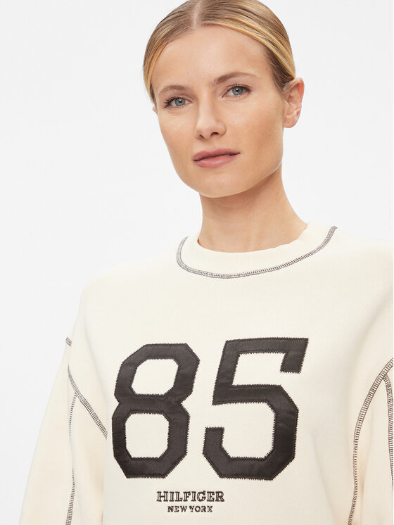 Tommy Hilfiger Tommy Hilfiger Džemper haljina Varsity 85 WW0WW40614 Bež Relaxed Fit