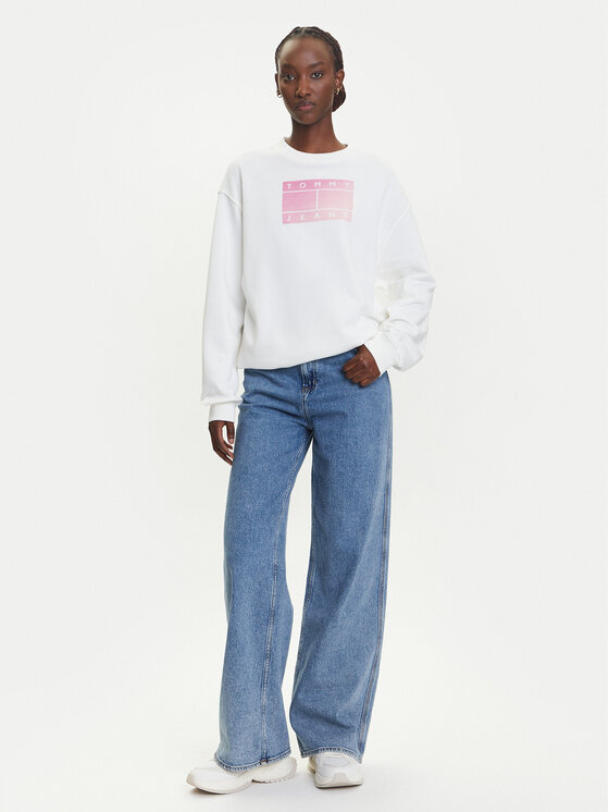 Tommy Jeans Tommy Jeans Bluză Gradient Flag DW0DW21396 Alb Relaxed Fit