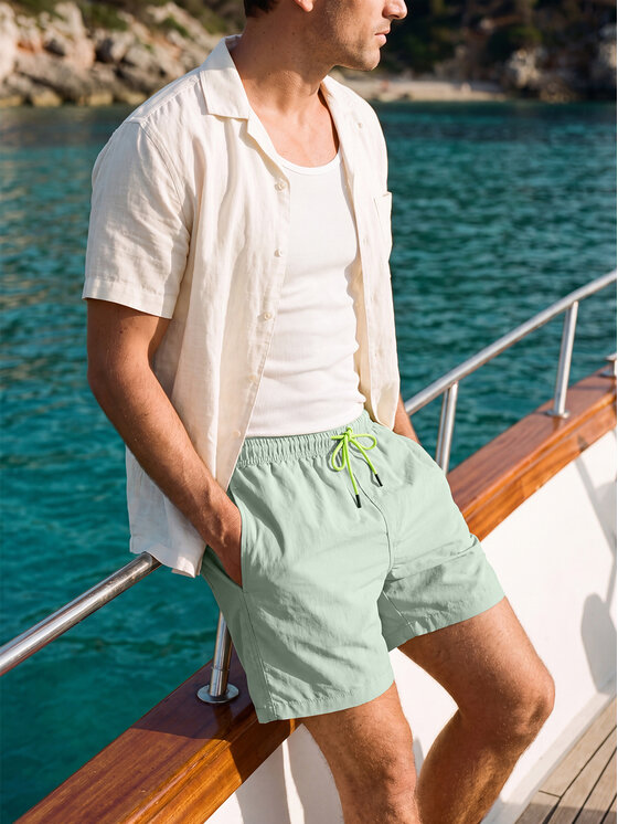 Ombre Ombre Szorty kąpielowe OM-SRSS-0216 Zielony jasny Regular Fit