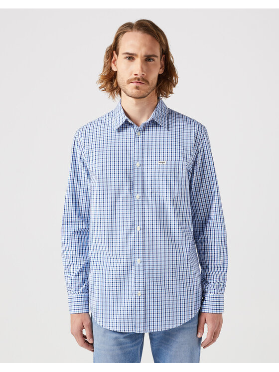 Wrangler Wrangler Koszula LONG SLEEVE ONE POCKET SHIRT Niebieski Regular Fit