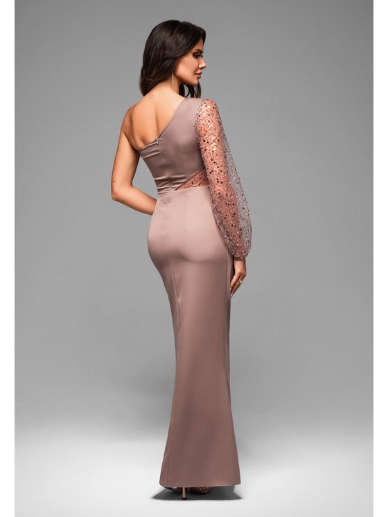 Ombre Ombre Sukienka wieczorowa LA-OM-DLR011 Beżowy Regular Fit
