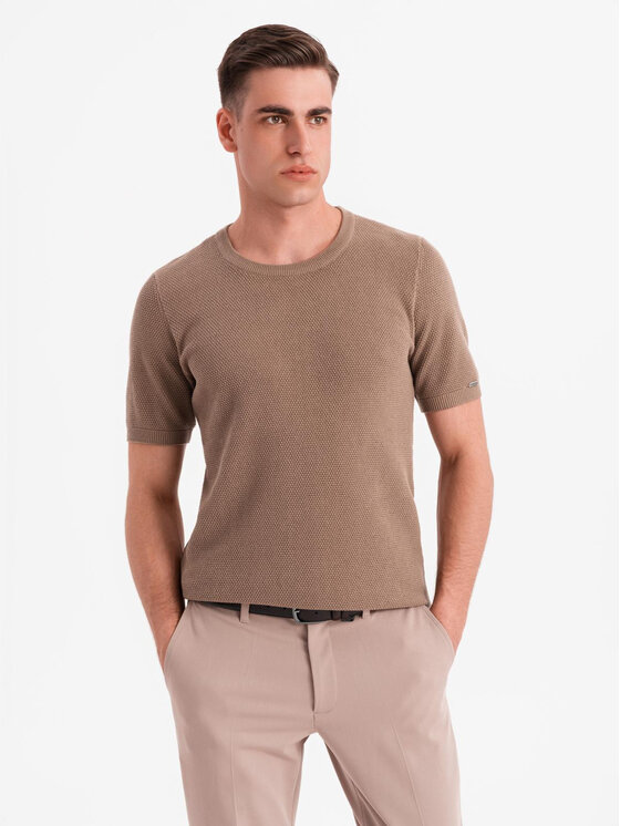 Ombre Ombre T-Shirt OM-TSCT-0244 Brązowy Regular Fit