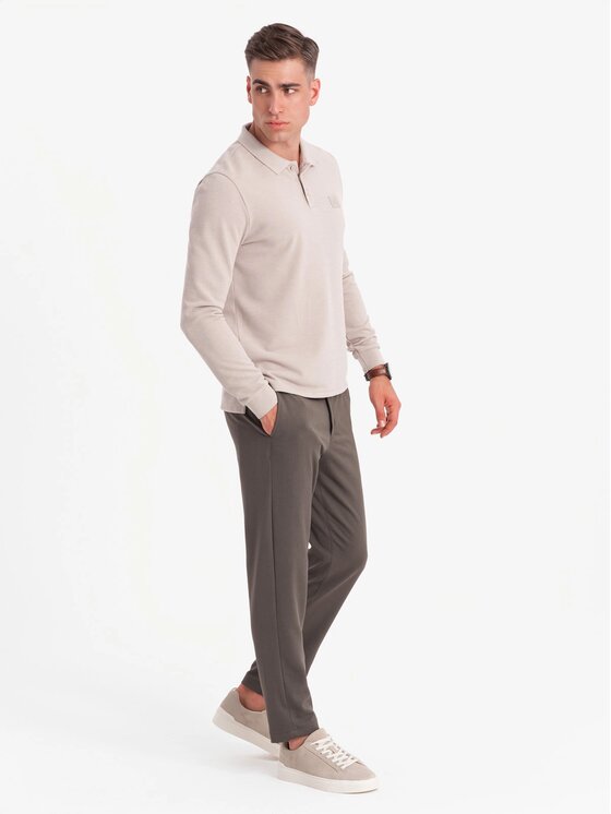 Ombre Ombre Longsleeve OM-POLS-0131 Beżowy Regular Fit