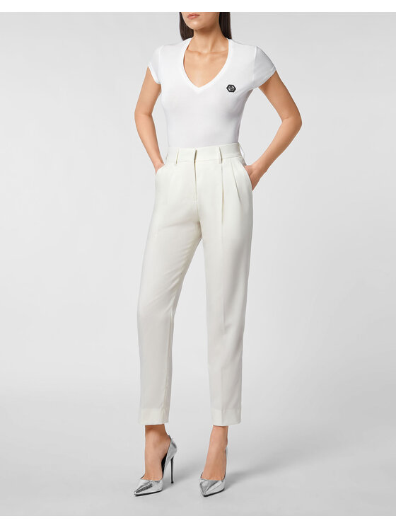 PHILIPP PLEIN PHILIPP PLEIN Spodnie materiałowe 2325 Biały Flare Fit