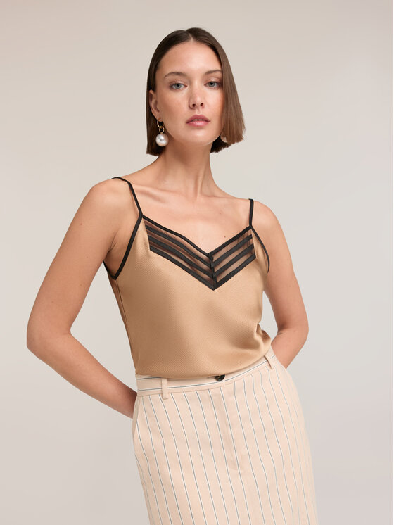Motivi Motivi Top D035Q000542N002 Kremowy Slim Fit