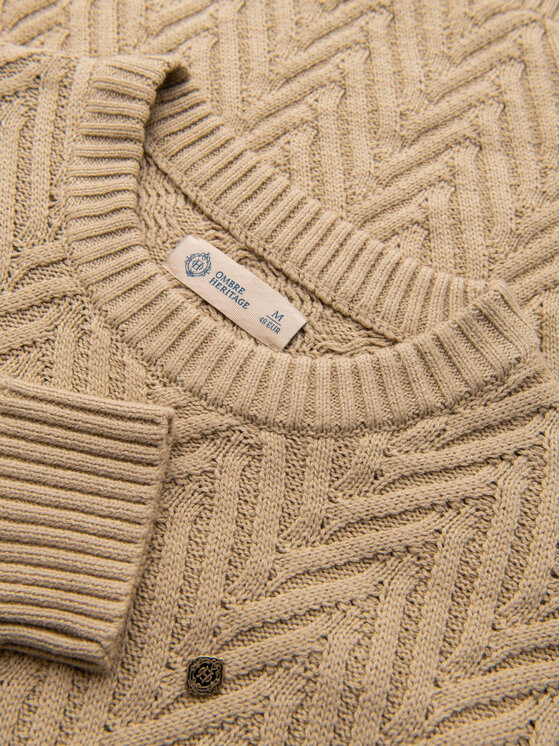 Ombre Ombre Sweter OM-SWSW-0147 Beżowy Regular Fit