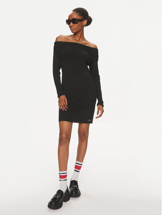 Tommy Jeans Tommy Jeans Rochie tricotată DW0DW17526 Negru Slim Fit