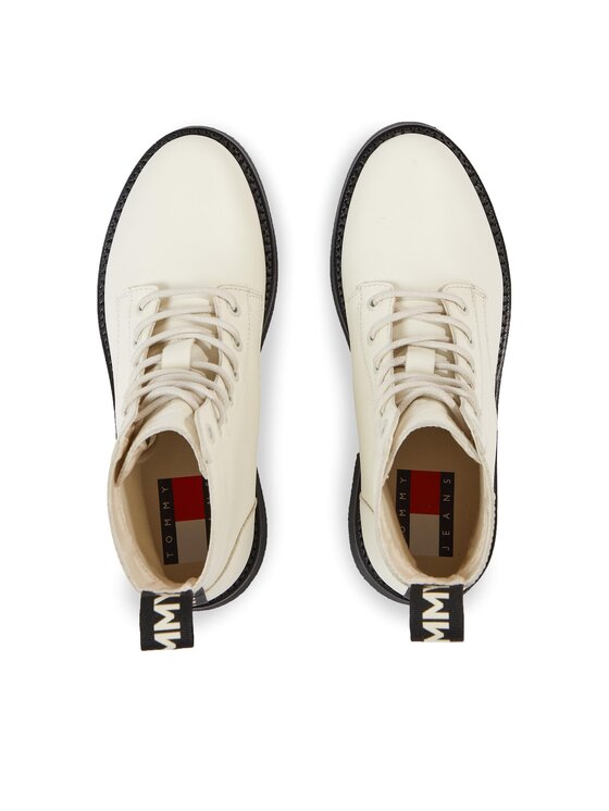 Tommy Jeans Tommy Jeans Ботильйони Tjw Lace Up Flat Boot EN0EN02310 Écru