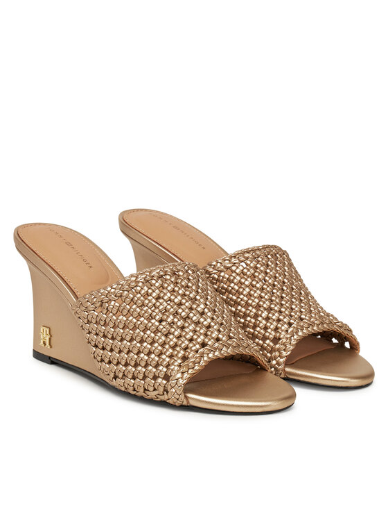 Tommy Hilfiger Tommy Hilfiger Natikači Crochet Metallic Lthr Wedge Mule FW0FW08812 Zlata