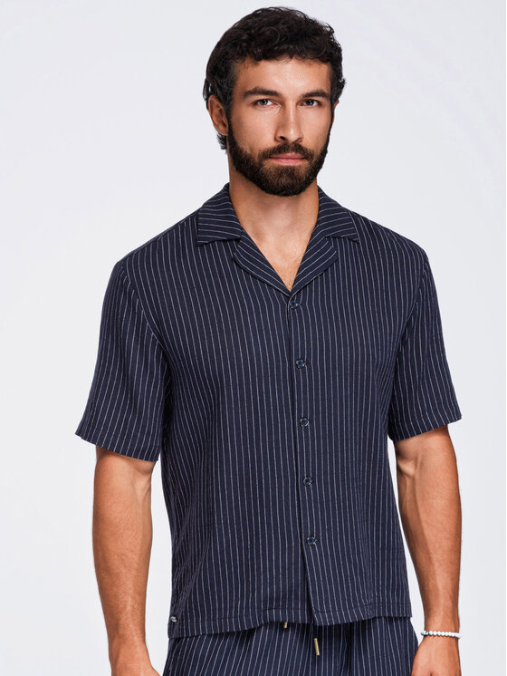 Ombre Ombre Koszula OM-SHSS-0222 Granatowy Boxy Fit