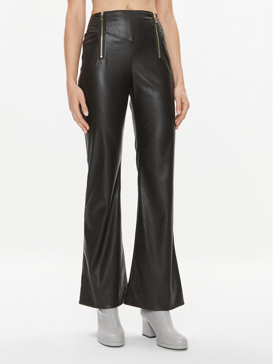 PINKO Pinko Hlače iz umetnega usnja Paragas 102299 7105 Črna Wide Leg