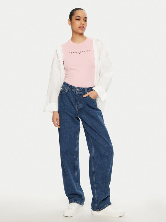 Tommy Jeans Tommy Jeans T-Shirt Linear DW0DW18398 Różowy Slim Fit