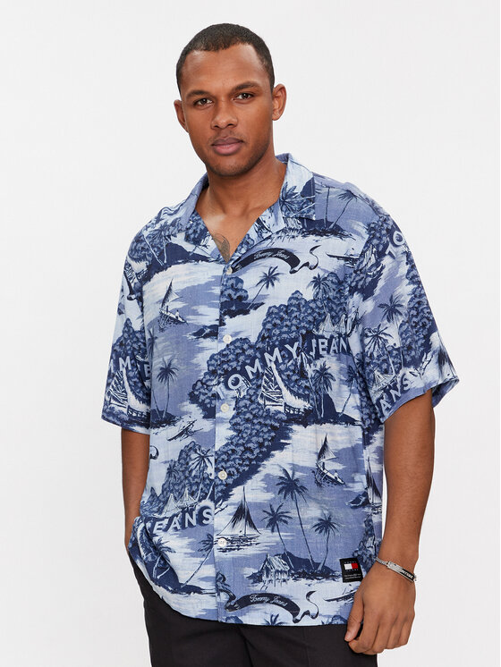 Tommy Jeans Krekls Hawaiian Camp DM0DM18950 Zils Relaxed Fit