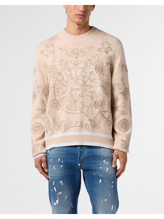 PHILIPP PLEIN PHILIPP PLEIN Sweter 29965 Beżowy Regular Fit