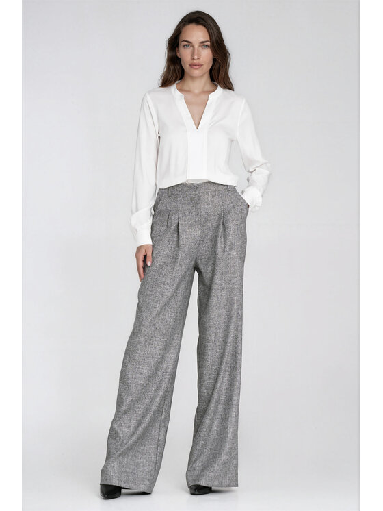 NIFE NIFE Kalhoty z materiálu SD158 Šedá Wide Leg