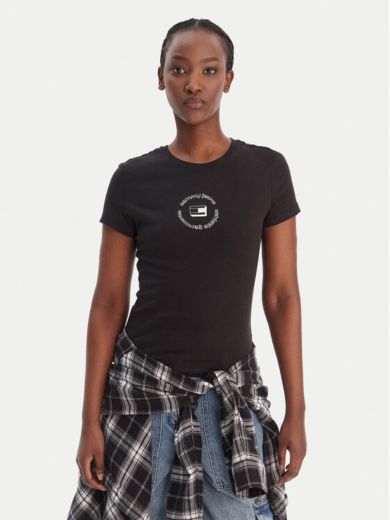 Tommy Jeans Tommy Jeans T-krekls DW0DW22273 Melns Slim Fit