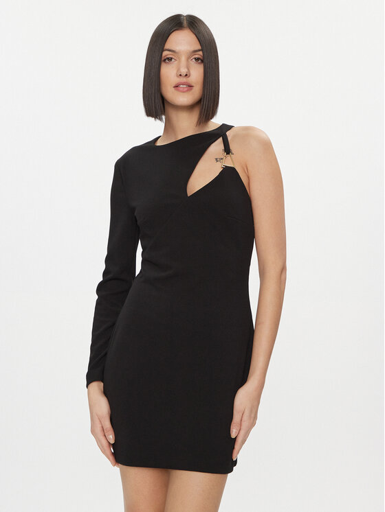 Please Please Φόρεμα κοκτέιλ A1YFCFR000 Μαύρο Slim Fit